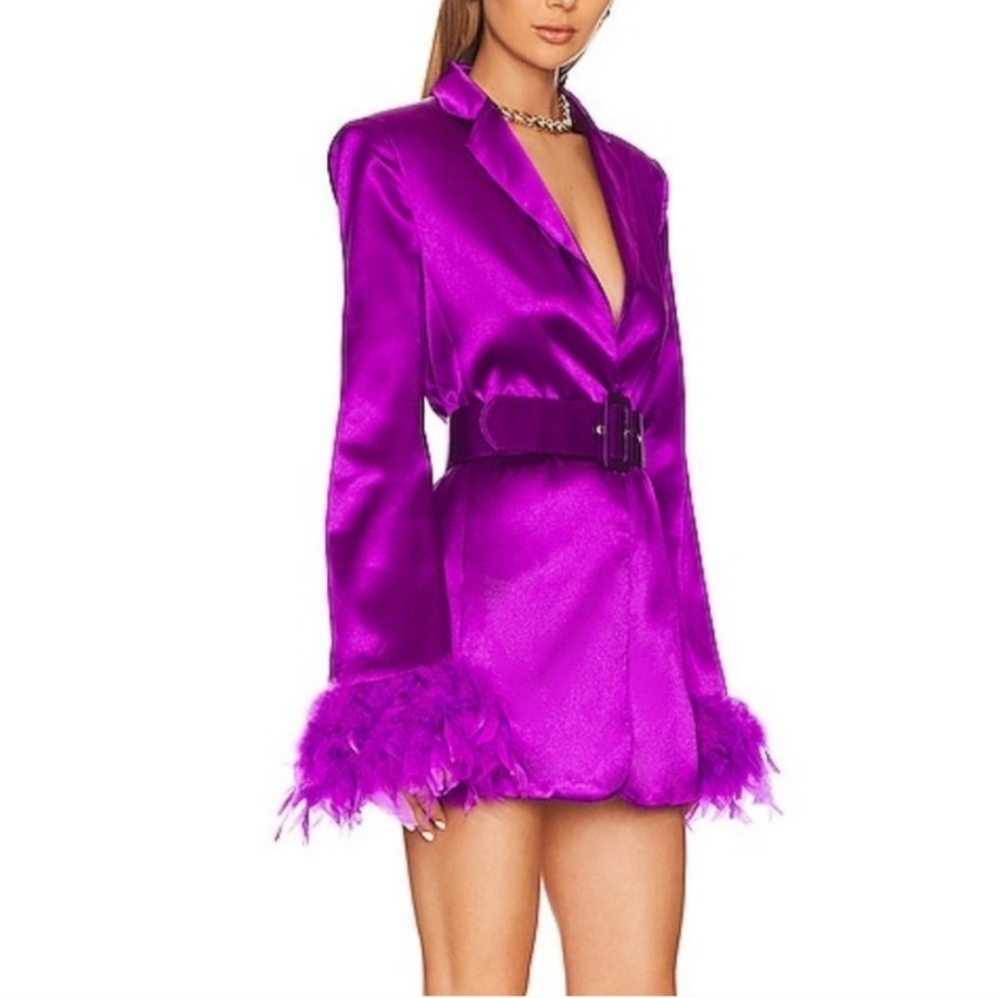 Bronx and Banco Odessa purple blazer Ostrich feather dress Size medium/US 6 - Picture 8 of 14